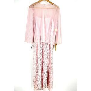 Miss Elliette Dress Size 12 Womens Pink Lace Chiffon 2 Piece Vintage Midi Bow